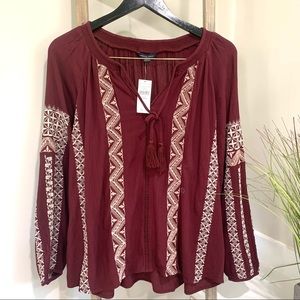 American Eagle Embroidered Peasant Blouse NWT, M